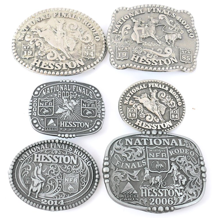 Six Hesston National Finals Rodeo Belt Buckles