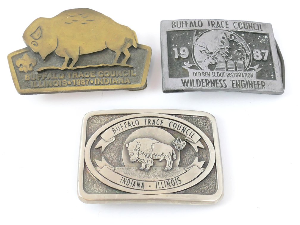 Three Buffalo Trace Boy Scouts Belt Buckles