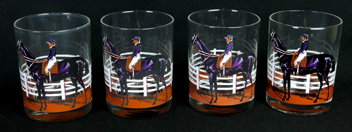 Four Tastesetter Horse Themed Double Old Fashioned Glasses