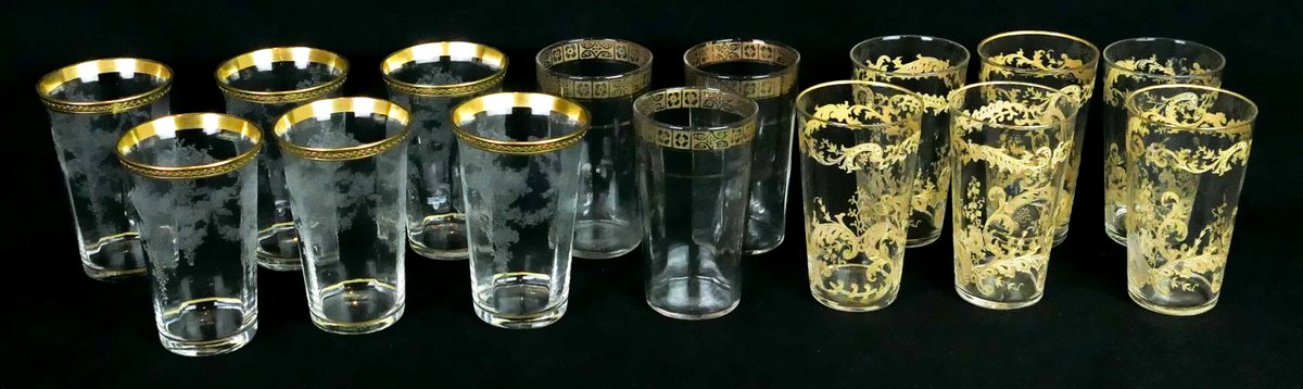 Fifteen Crystal Gold Rimmed Juice Glasses