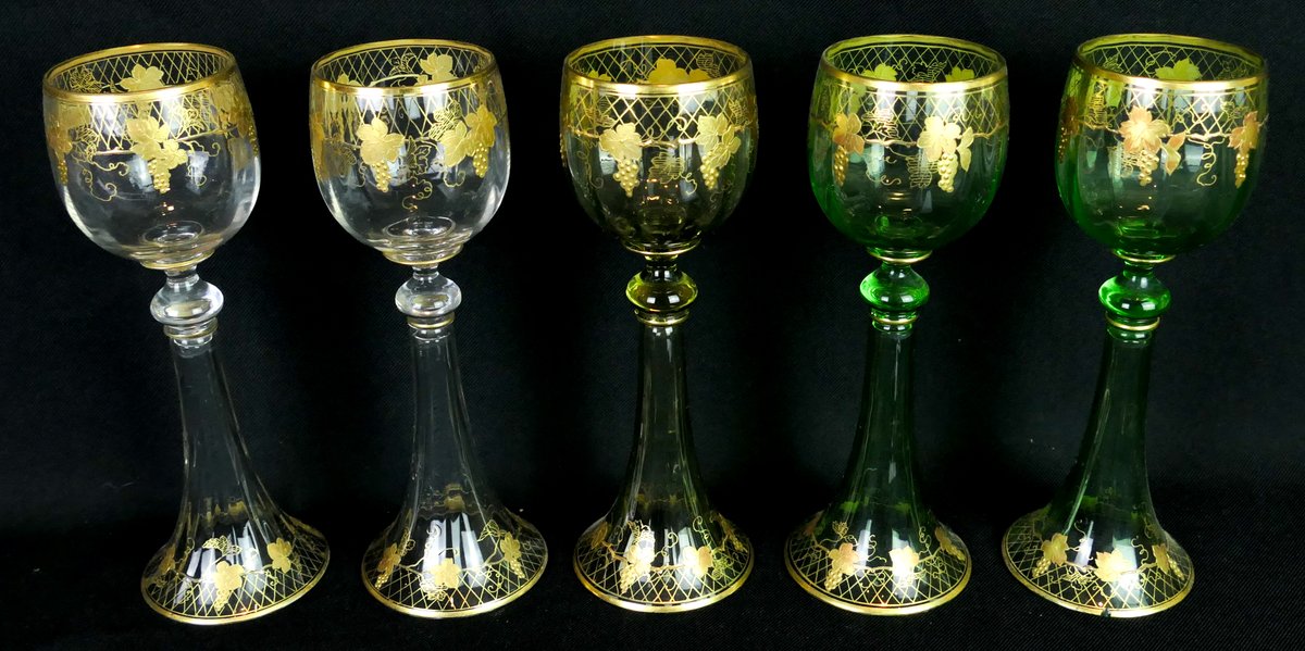 Five Tall Crystal Wine Glasses