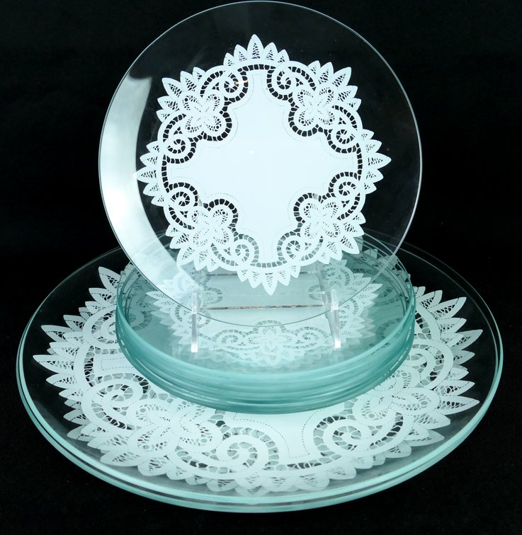 Battenberg Lace Plates by Behrenberg Glass