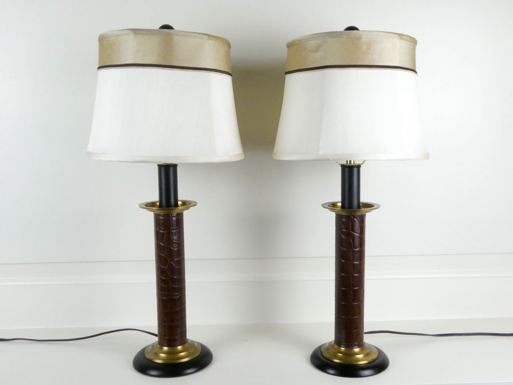 Leather Style Post Table Lamp Pair