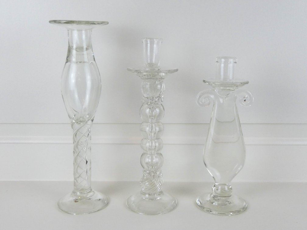 Set of Three Glass Candlesticks