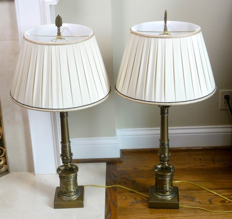 Brass Columnar Table Lamp Pair