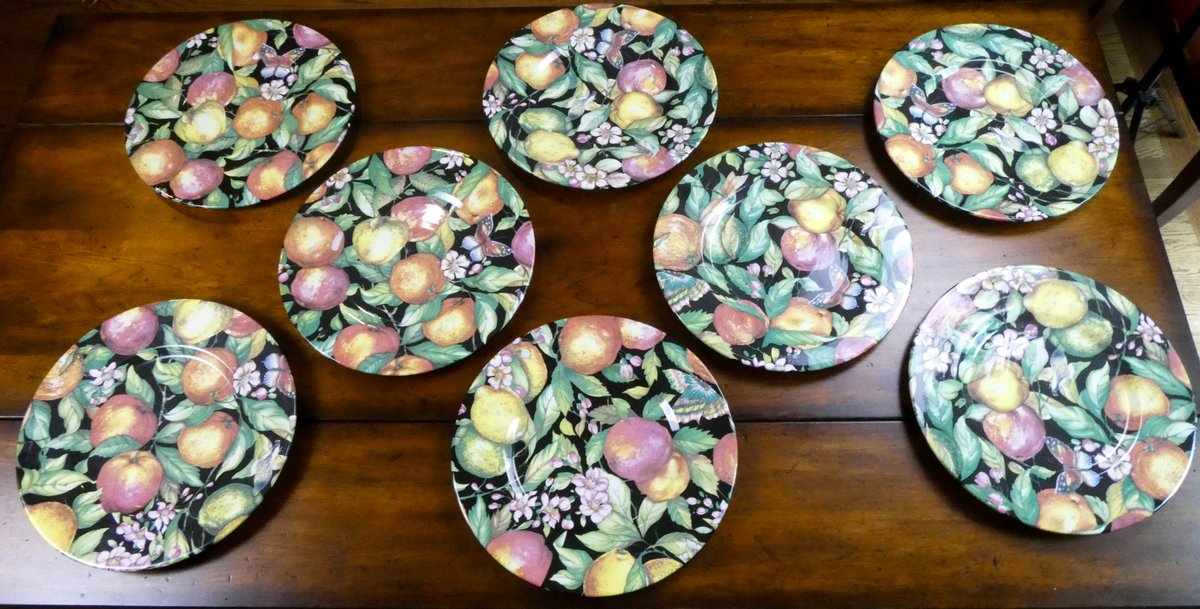 Eight Fruit Motif Dinner Plates