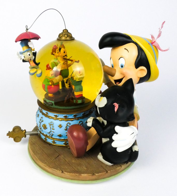 Pinocchio and Figaro Musical Snow Globe