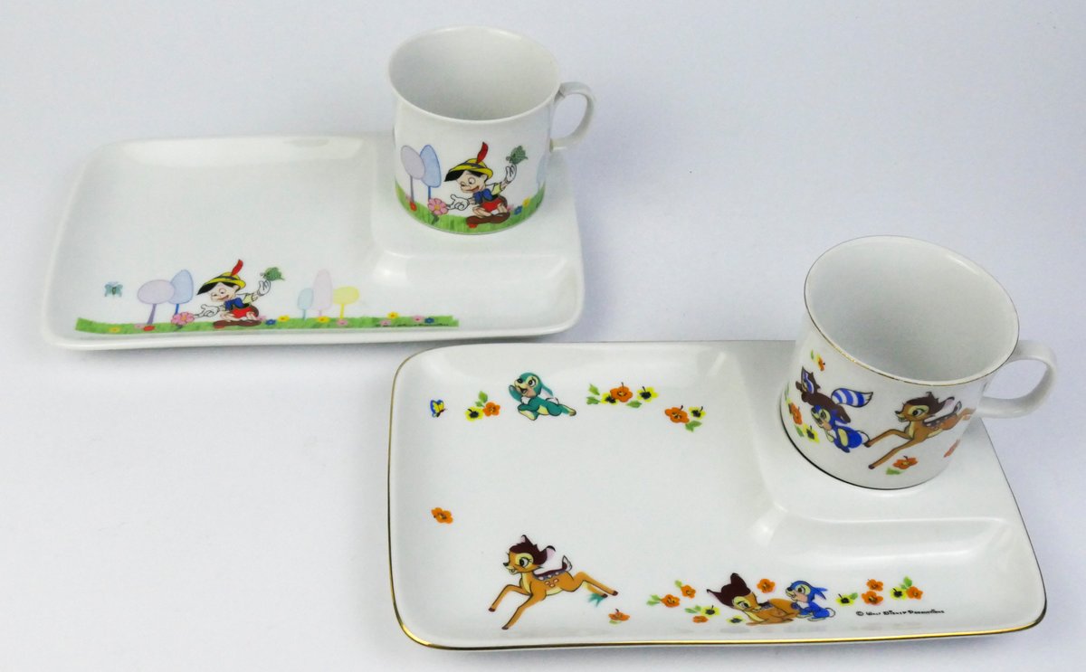 Two 1960s Disney Snack Trays with Mugs