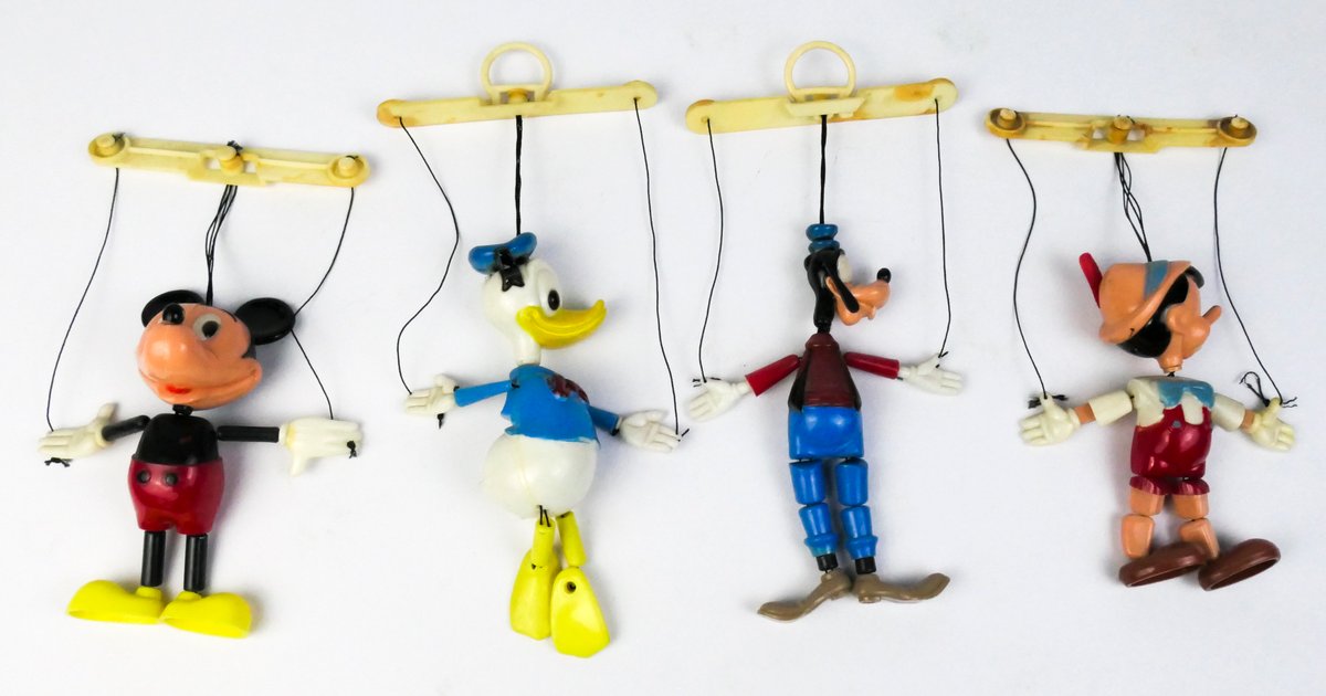 Four Vintage Marionette Puppet Toys