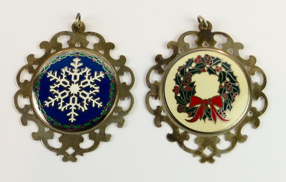 Lunt Sterling Ornaments with Enamel Center  1978 and 1986
