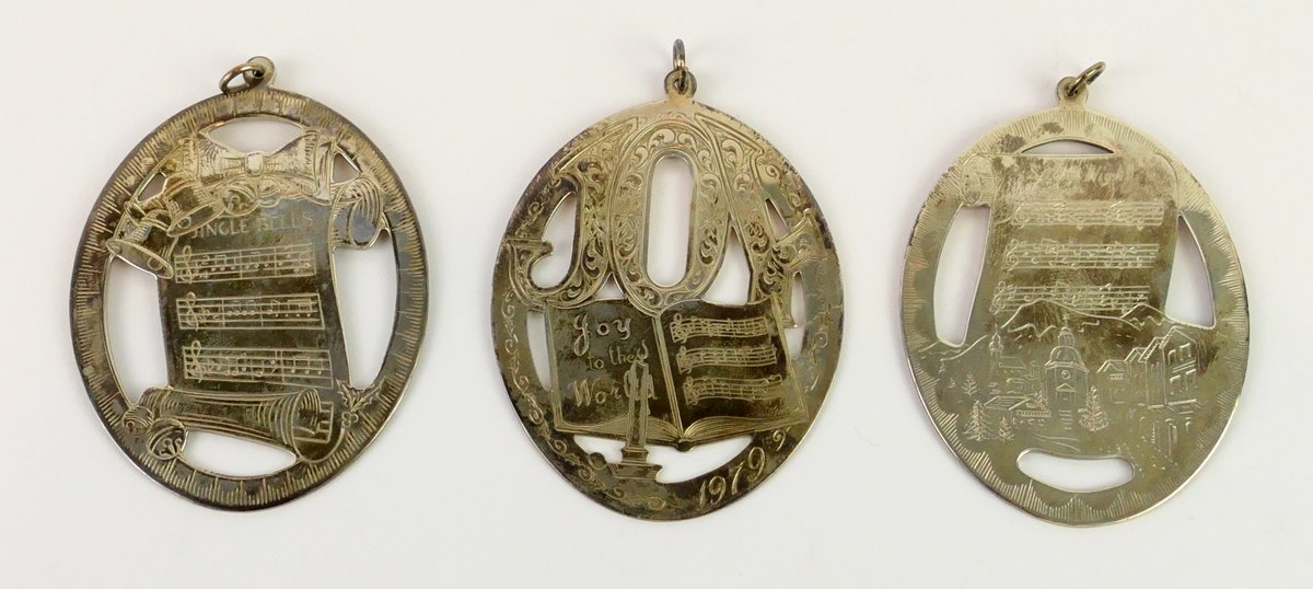 Lunt Sterling Music of Christmas Ornaments 1976, 1977 and 1979