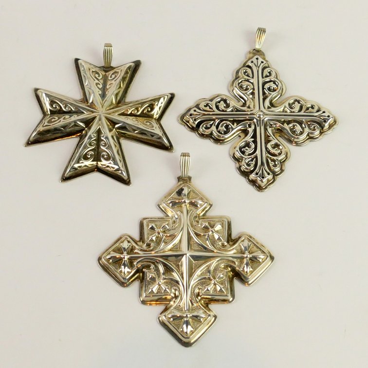 Three Reed and Barton Sterling Christmas Cross Ornaments 1977-1979