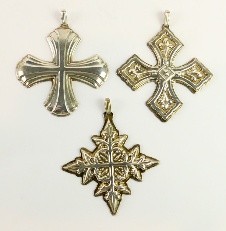 Three Reed and Barton Sterling Christmas Cross Ornaments 1980-1982