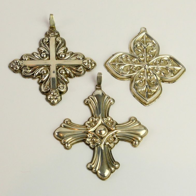 Three Reed and Barton Sterling Christmas Cross Ornaments 1983-1985