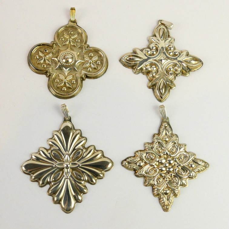 Four Reed and Barton Sterling Christmas Cross Ornaments 1986-1989