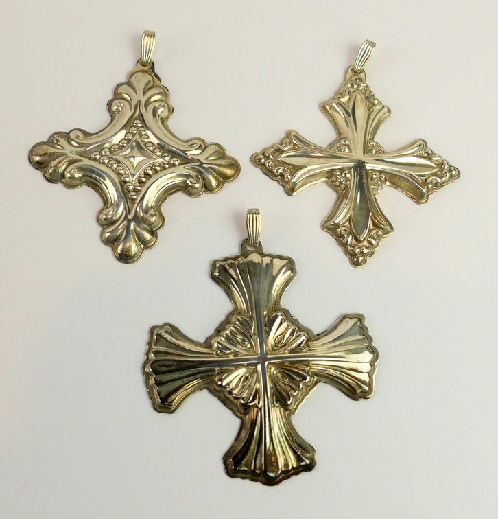 Three Reed and Barton Sterling Christmas Cross Ornaments 1990-1992