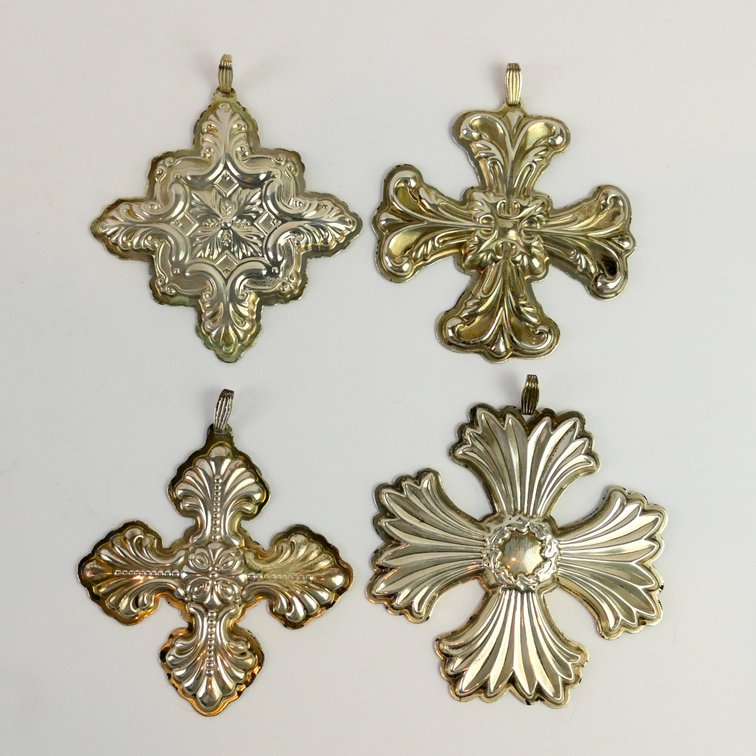 Four Reed and Barton Sterling Christmas Cross Ornaments 1993-1996