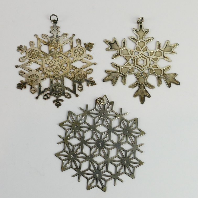 Three MMA Sterling Snowflake Ornaments 1980, 1981, 1983