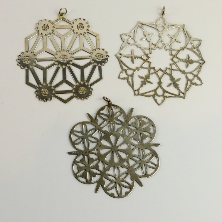 Three MMA Sterling Snowflake Ornaments 1984-1986