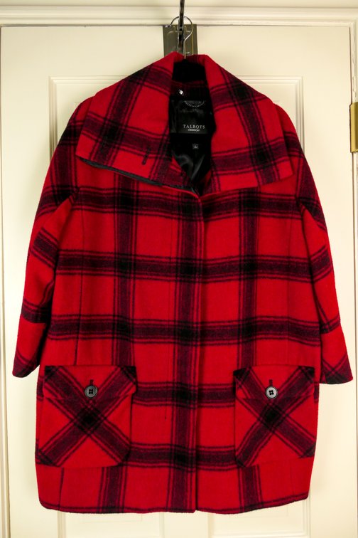 Talbots Large Red and Black Plaid Women's Short Coat