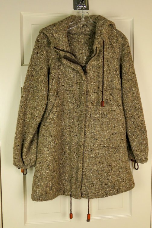 Large Wool Blend Brown Tweed Hooded Jacket