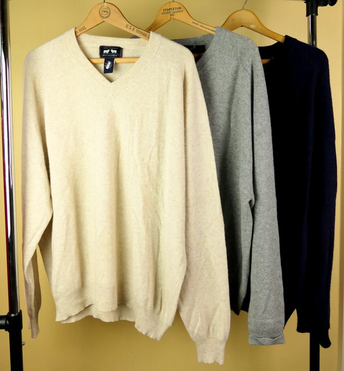 Three XL Men's Cashmere V-Neck Sweaters