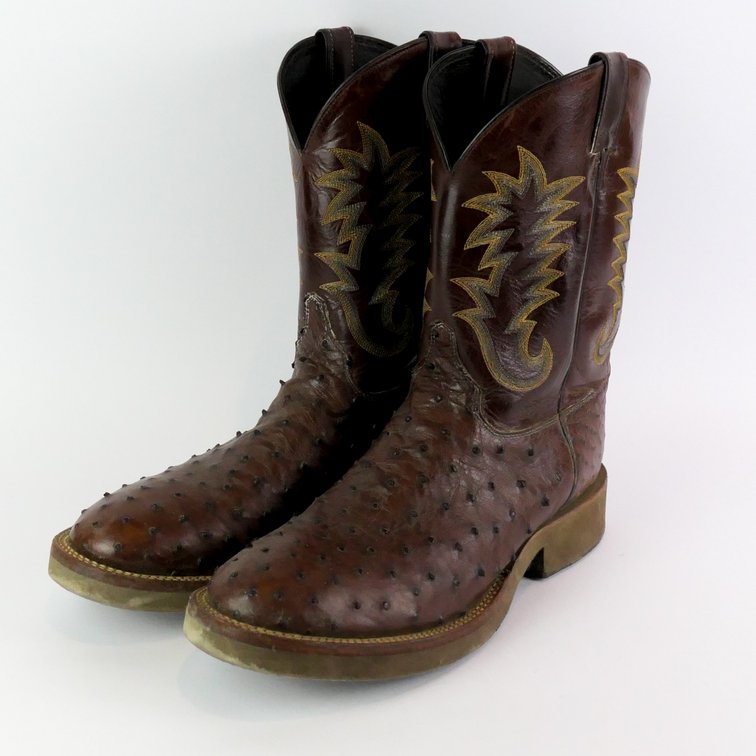 Justin Size 14D Full Quill Ostrich and Leather Boots