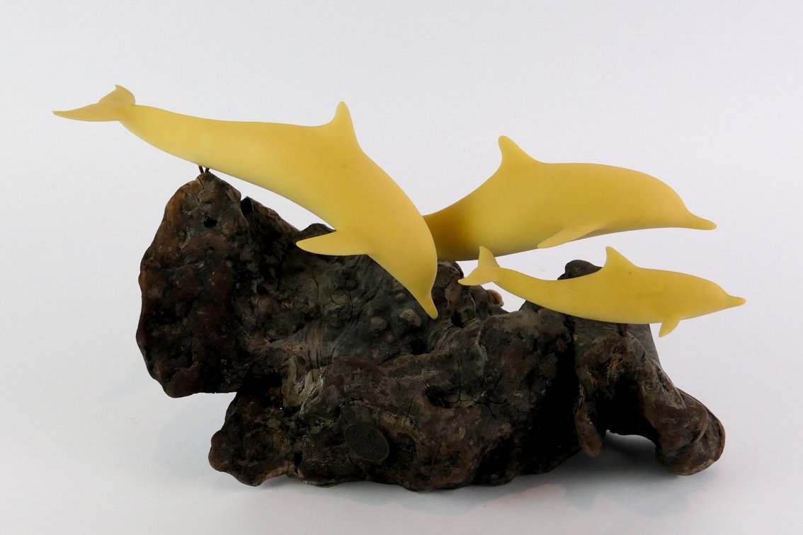 John Perry School of Dolphins on Wood base