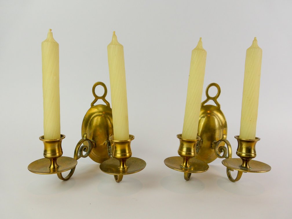 Two Double Armed Brass Wall Sconces