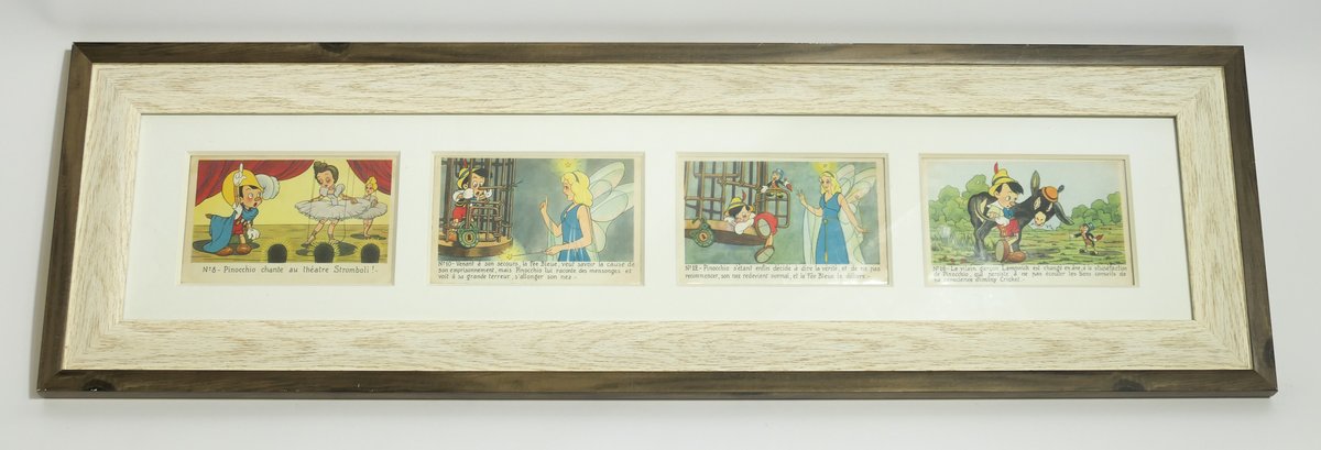 Framed 1940's Walt Disney Pinocchio Superluxe Postcards