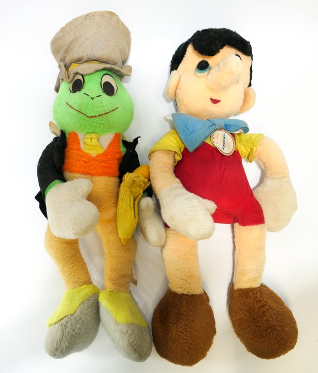 1970's Pinocchio and Jiminy Cricket Plush Toys