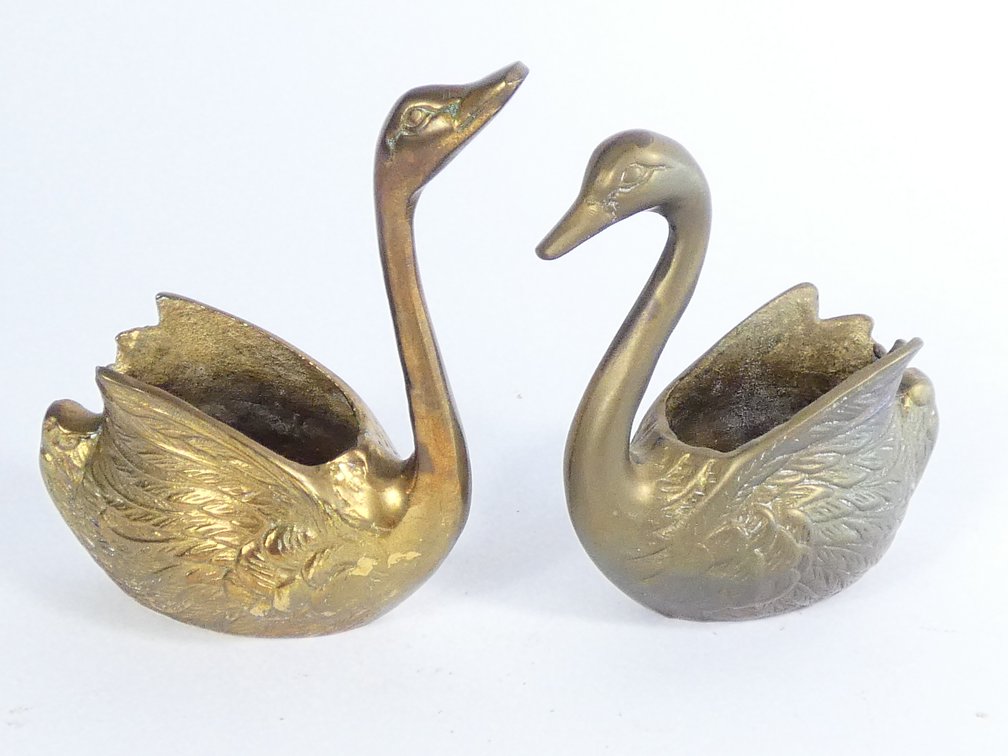 Brass Swan Trinket Dish Pair