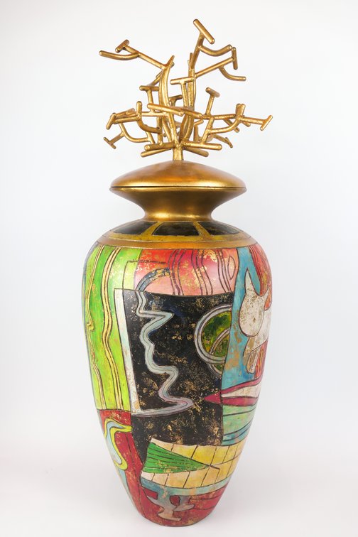 Large Lidded Colorful Vase