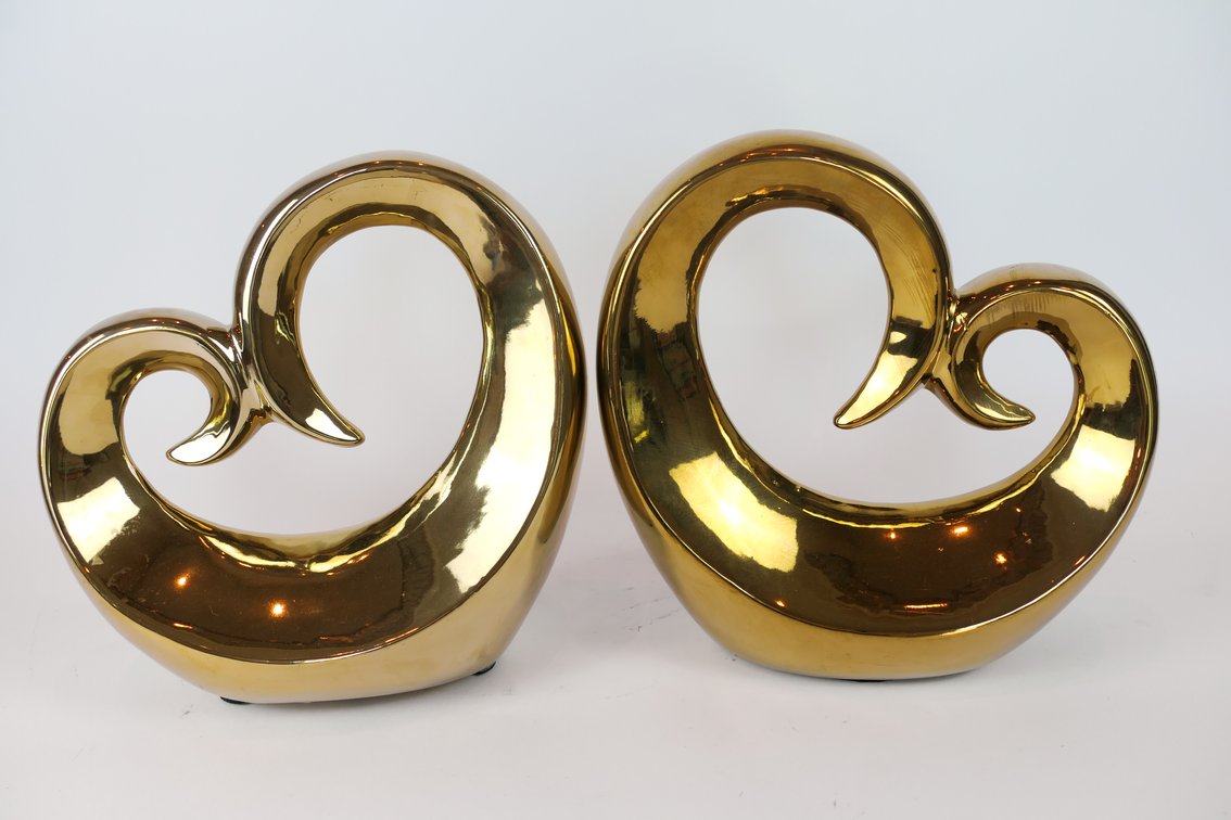 Pair of Gold Tone Abstract Sculptural Ceramic Displays