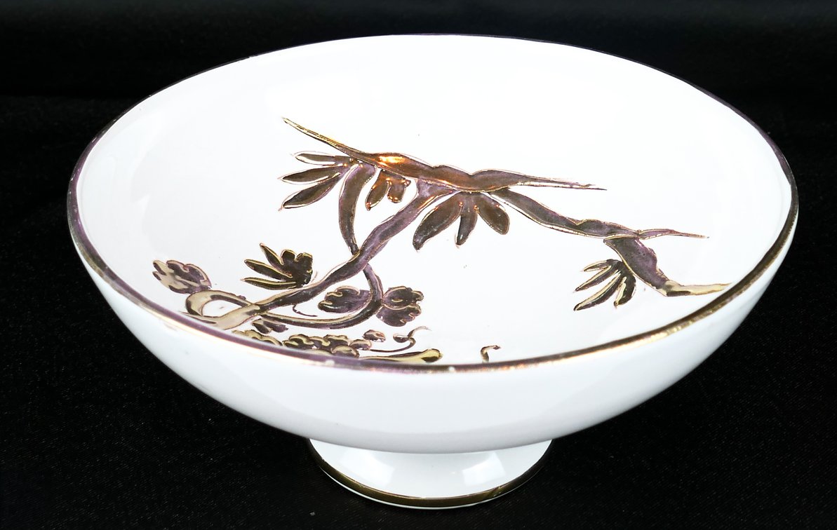 Handmade Vintage Italian Studio 22kt Gold Painted Footed Bowl
