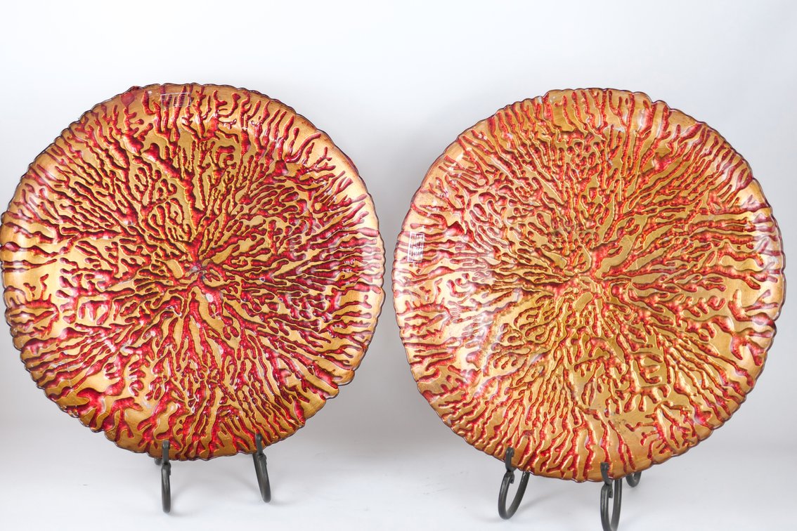 Pair of Decorative Red and Gold Tone Accent Plates