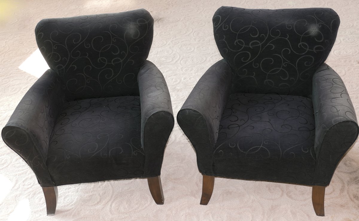 Pair of Black Upholstered Arm Chairs