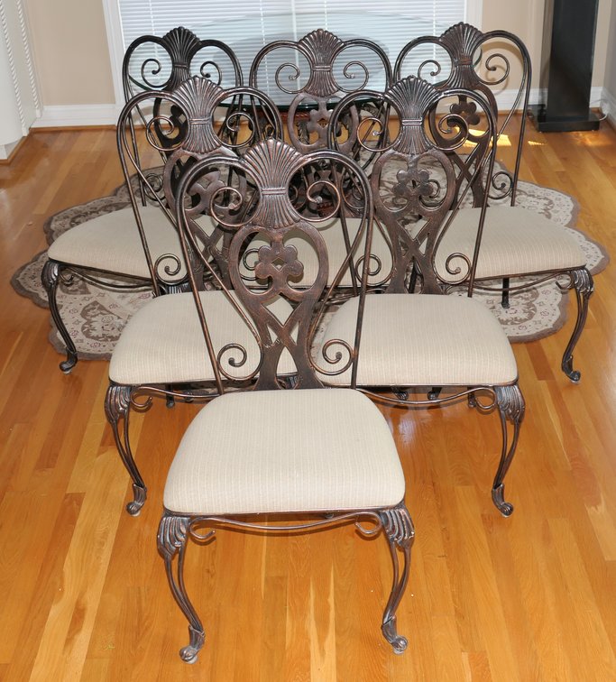 Set of Six Cast Metal French Neoclassical Dining Chairs