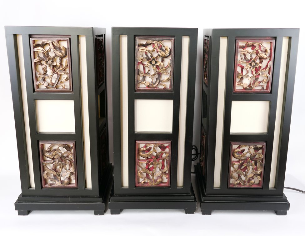 Trio of Asian Style Paneled Lanterns