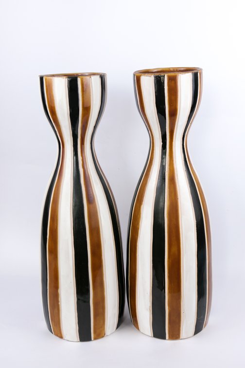 Pair of Striped Tri Tone Neutral Vases