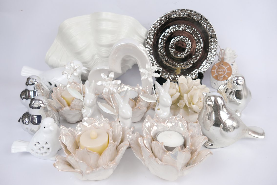 White Cream and Silvertone Home Accents