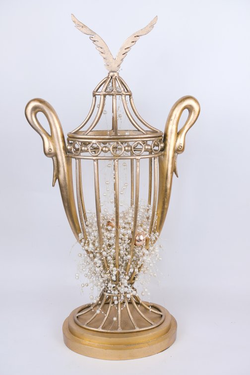Gold Tone Wooden Bird Cage Style Vase