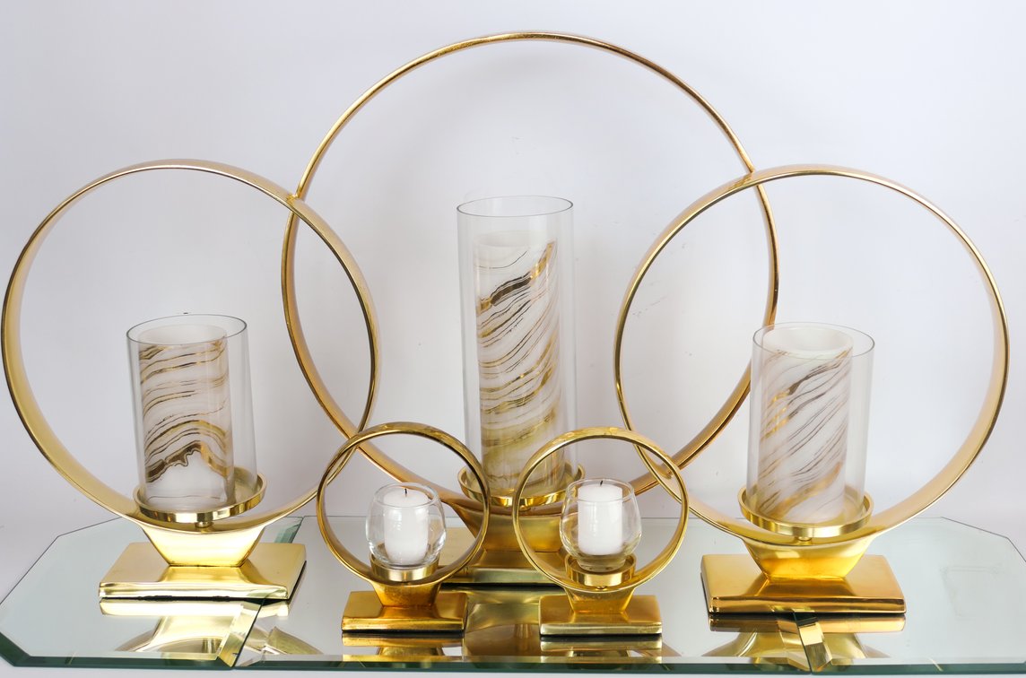 Z Gallerie Gold Tone Cirque Pillar Candle Holders