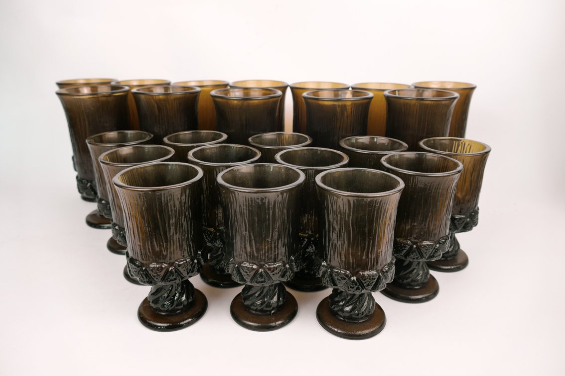 Fostoria Sorrento Brown Smoked Glass Goblets