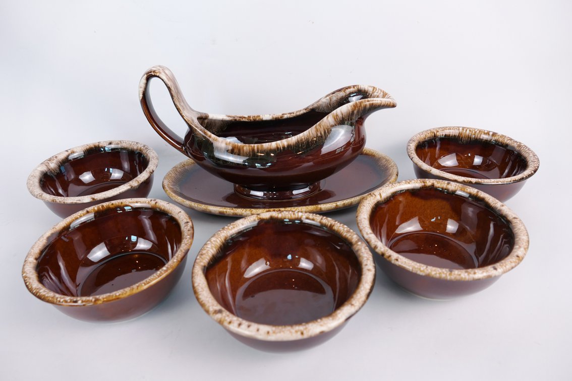 Hull Pottery Gravy Boat and Five Soup Bowls