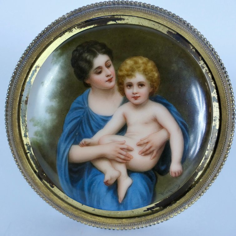 Hand Painted Porcelain Framed Plaque "The Younger Brother"