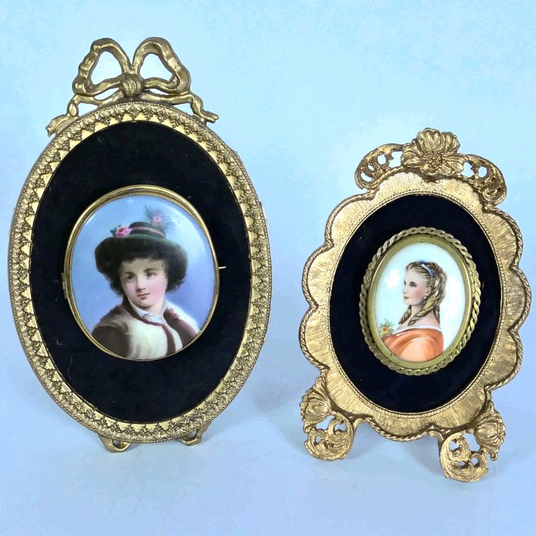 Porcelain Hand Colored Transferware Framed Brooches