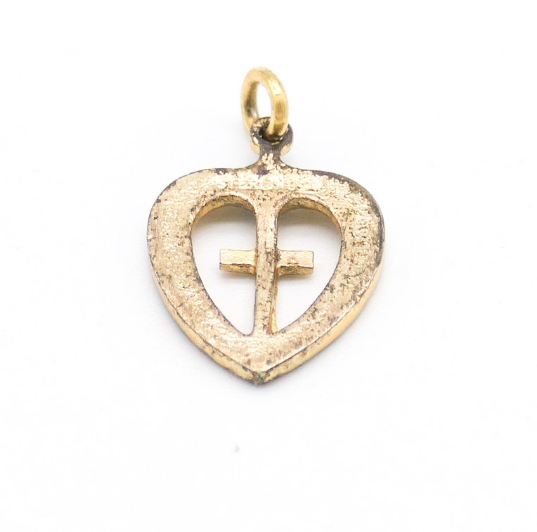 Gold Plated Sterling Silver Cross and Heart Pendant
