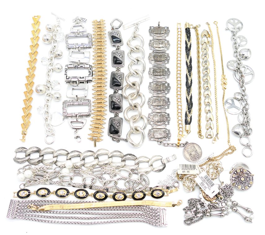 Large Assortment of Silver and Gold Toned Bracelets
