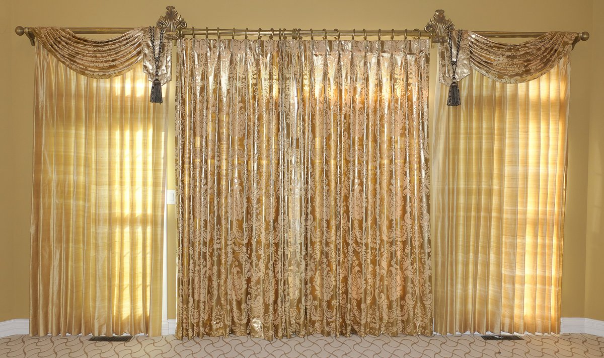 Gold Florentine Style Curtains and Rod